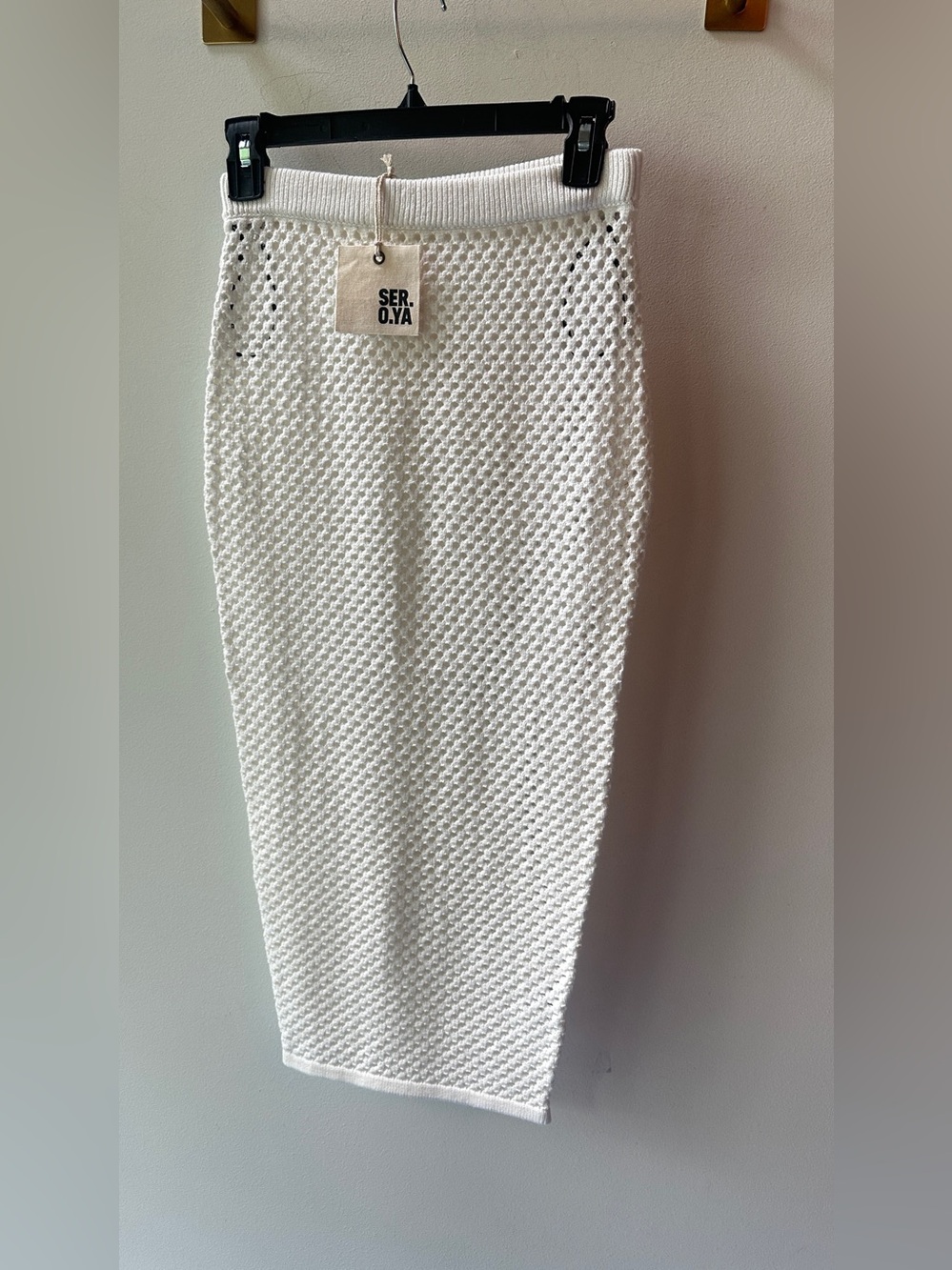 SER.O.YA, 🆕 Soren White Open Knit Midi Skirt Waist 13 Size XS | 570
